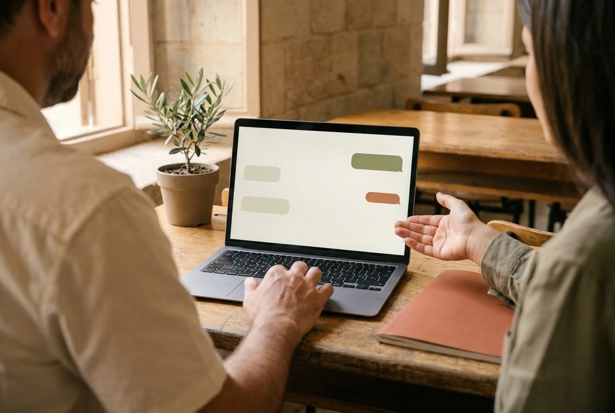 متدرّبان يستكشفان واجهة ذكاء اصطناعي حوارية معًا